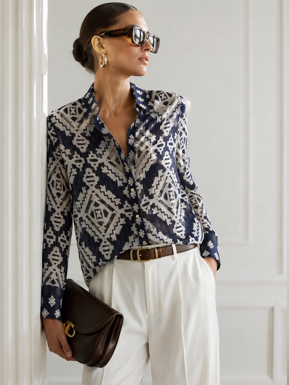 Tory Burch $452 Silk Tate Geo Print Blouse Sz 6